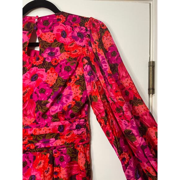 For Love & Lemons Lauren Long Sleeve Mini Dress Red Pink Florals Size Small NWT - Picture 11 of 14
